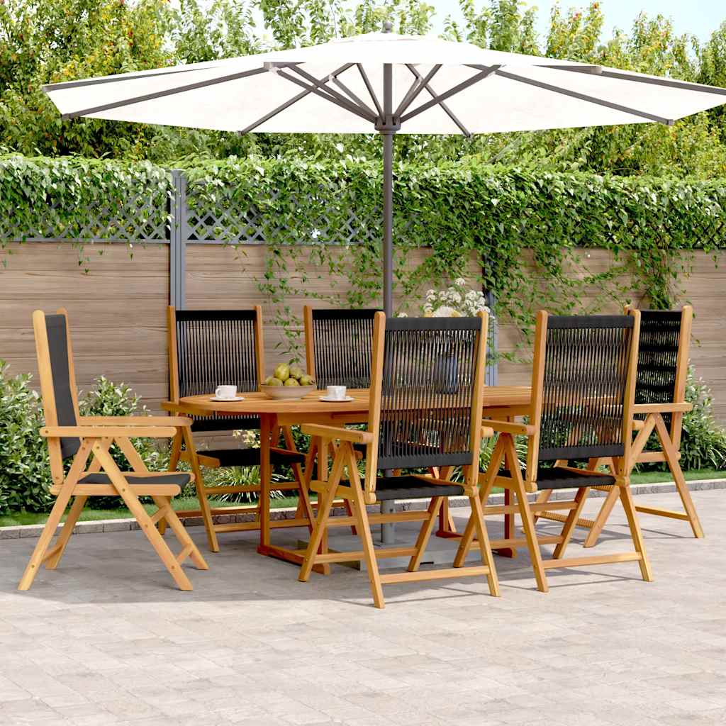 Set Pranzo da Giardino 7 pz Nero Polyrattan e Legno Massello