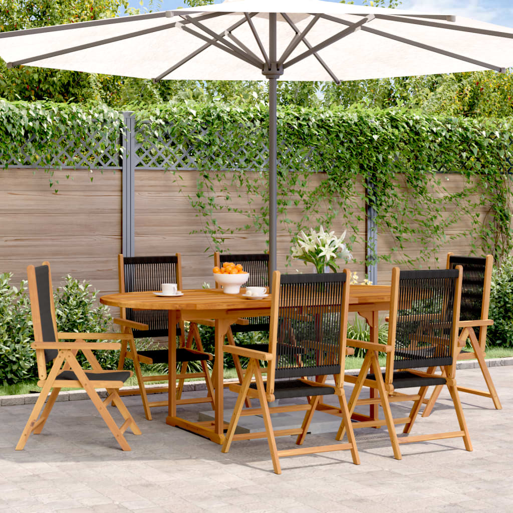 Set Pranzo da Giardino 7 pz Nero Polyrattan e Legno Massello - homemem39