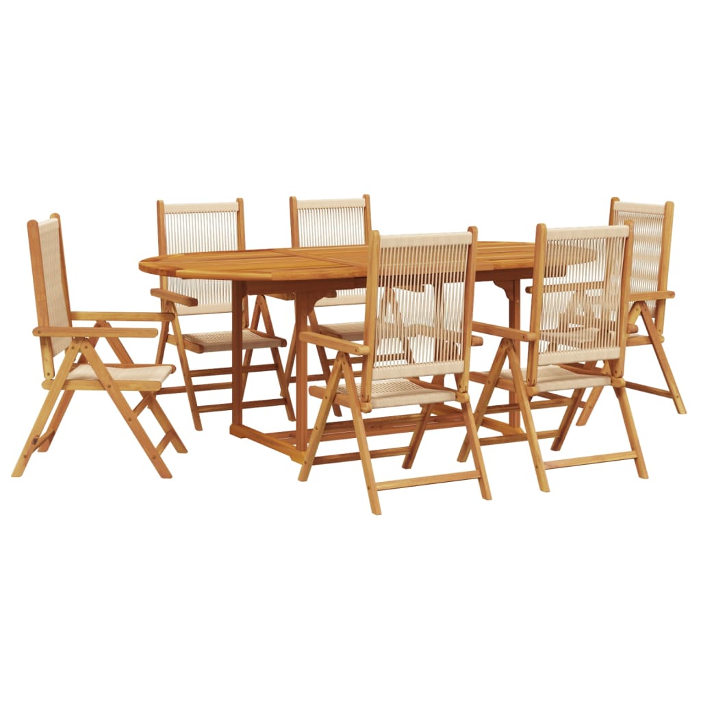 Set Pranzo da Giardino 7 pz Beige Polipropilene/ Legno Massello - homemem39