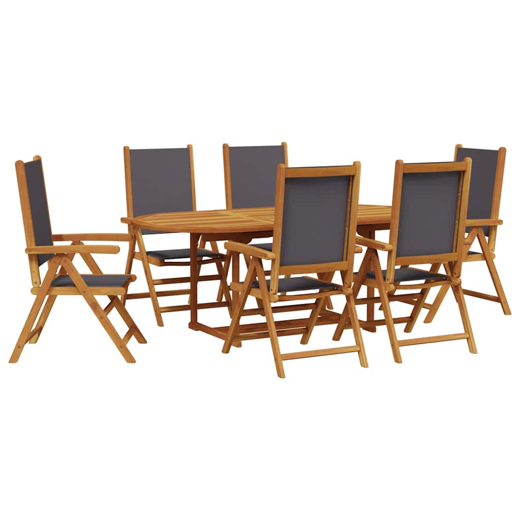 Set Pranzo da Giardino 7 pz Antracite Tessuto e Legno Massello | homemem39