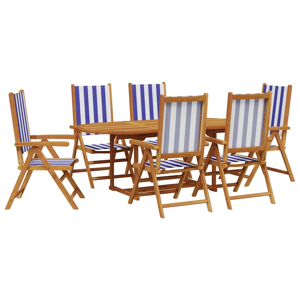 Set Pranzo Giardino 7pz Blu e Bianco Tessuto e Legno Massello | homemem39