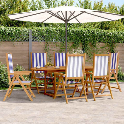 Set Pranzo Giardino 7pz Blu e Bianco Tessuto e Legno Massello | homemem39
