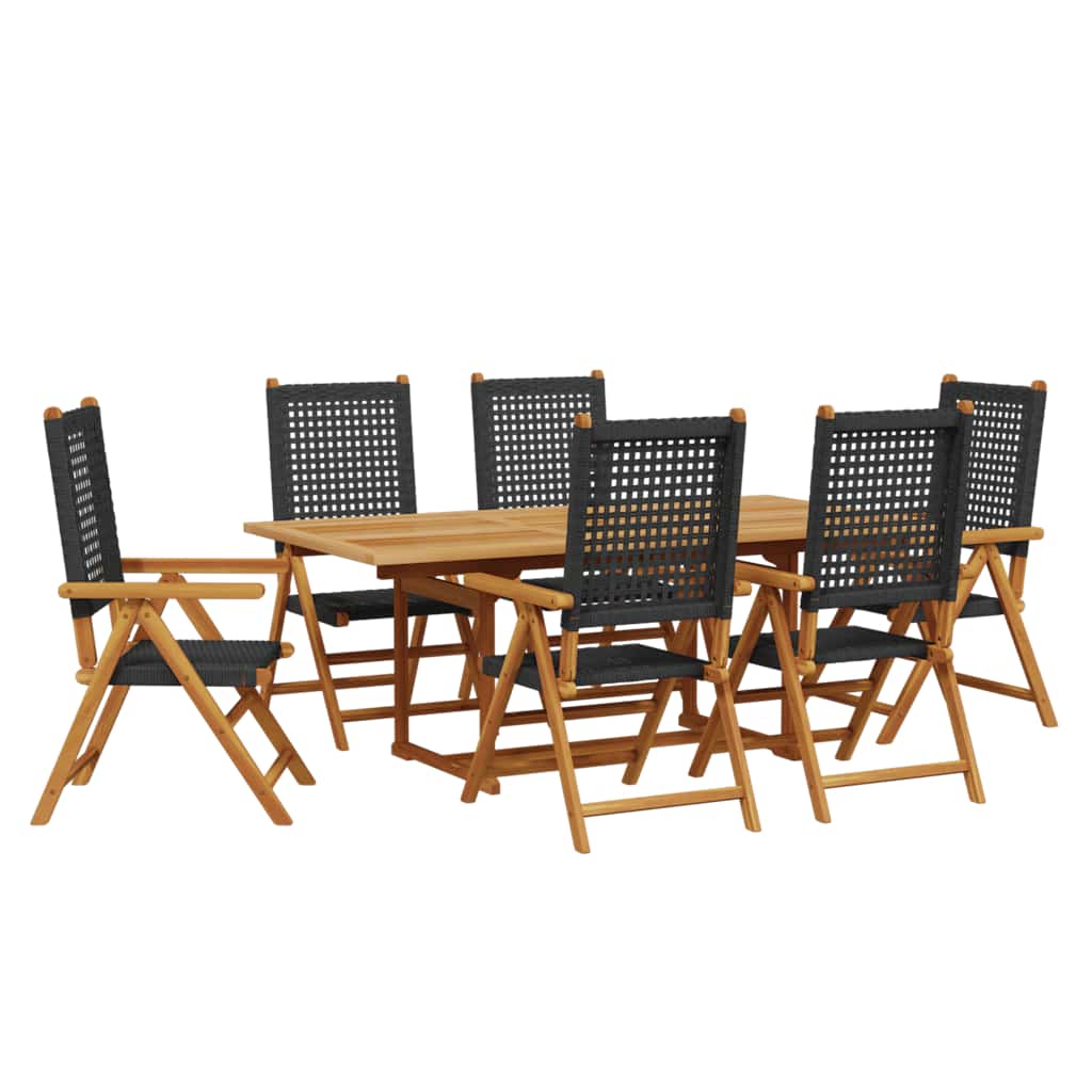 Set Pranzo Giardino 7 pz Nero in Polyrattan e Legno Massello | homemem39