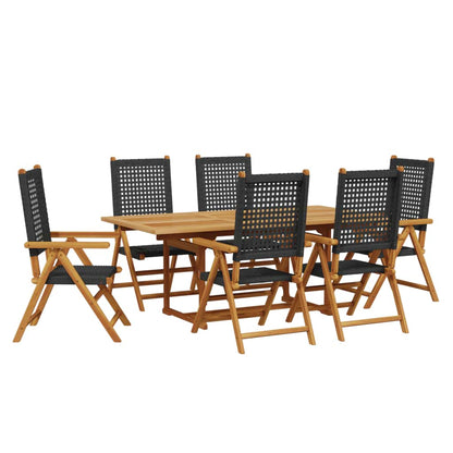 Set Pranzo Giardino 7 pz Nero in Polyrattan e Legno Massello | homemem39