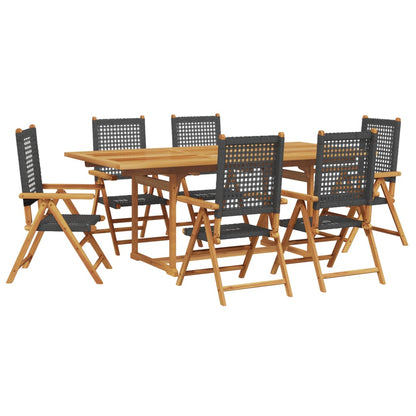 Set Pranzo Giardino 7 pz Nero in Polyrattan e Legno Massello - homemem39