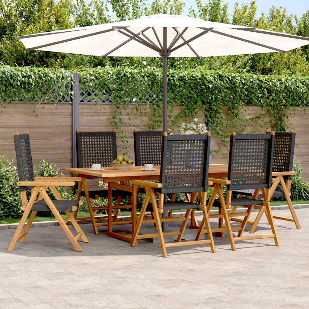 Set Pranzo Giardino 7 pz Nero in Polyrattan e Legno Massello | homemem39