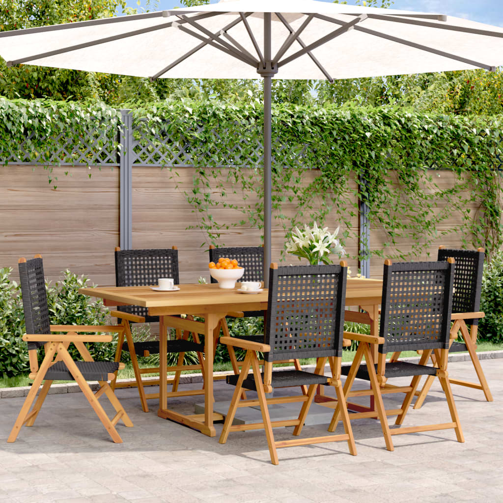 Set Pranzo Giardino 7 pz Nero in Polyrattan e Legno Massello - homemem39