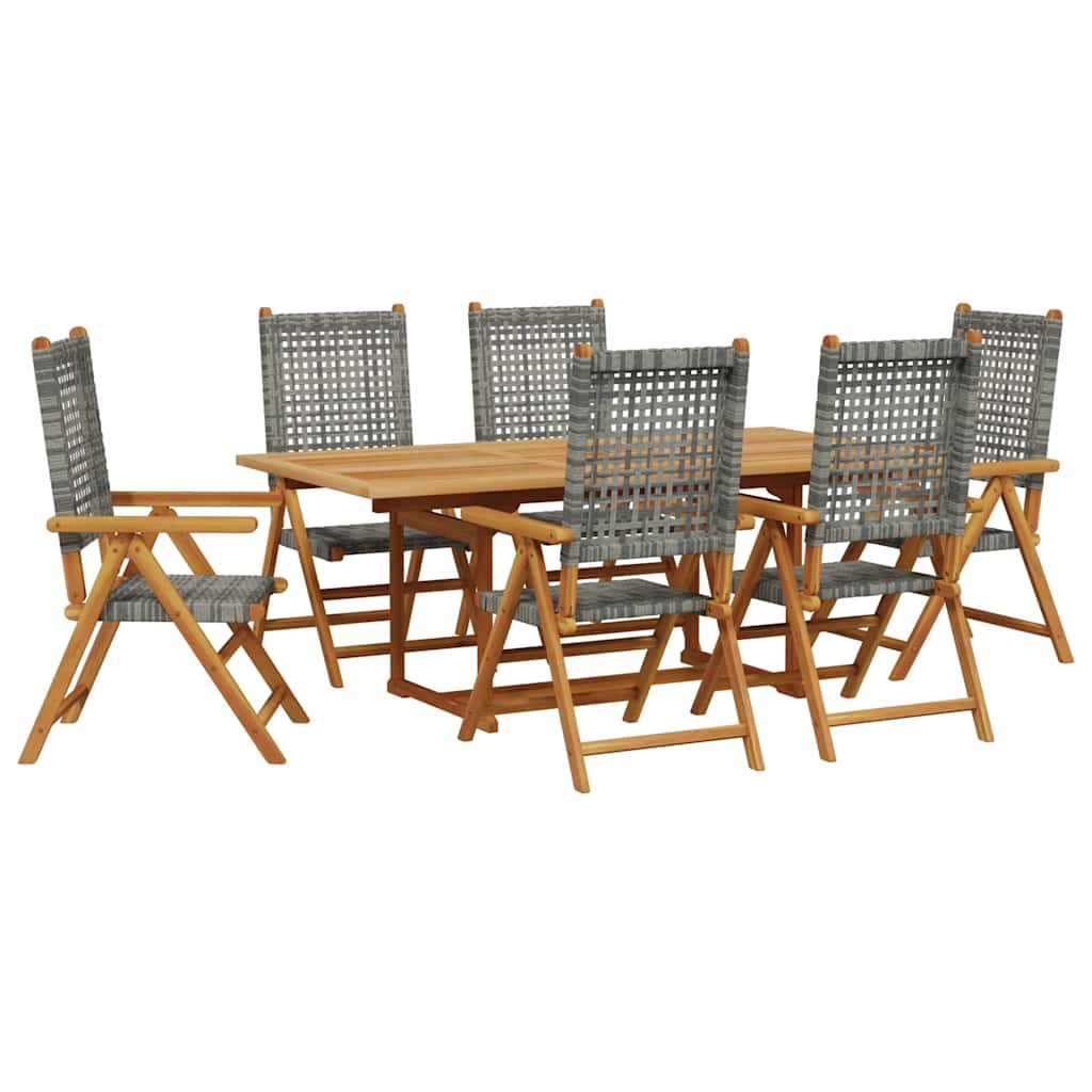 Set Pranzo da Giardino 7 pz Grigio Polyrattan e Legno Massello | homemem39