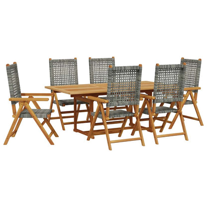 Set Pranzo da Giardino 7 pz Grigio Polyrattan e Legno Massello | homemem39