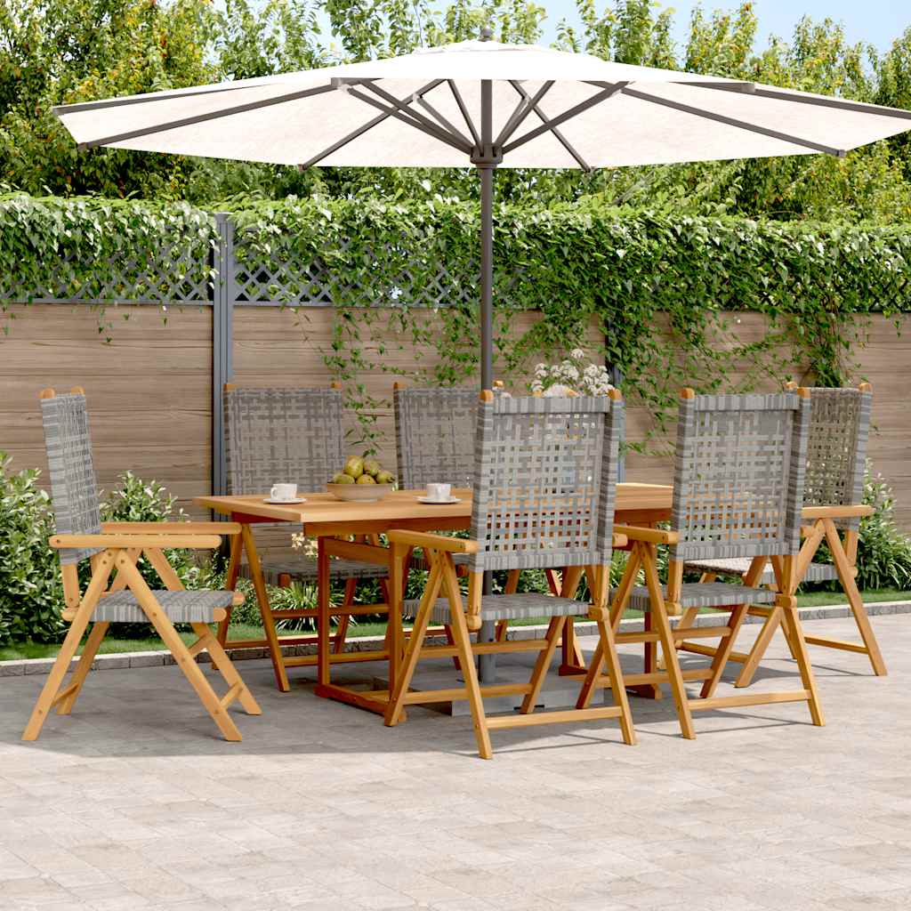 Set Pranzo da Giardino 7 pz Grigio Polyrattan e Legno Massello | homemem39