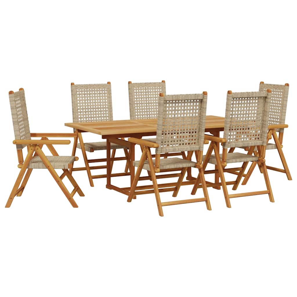 Set Pranzo da Giardino 7 pz Beige Polyrattan e Legno Massello | homemem39