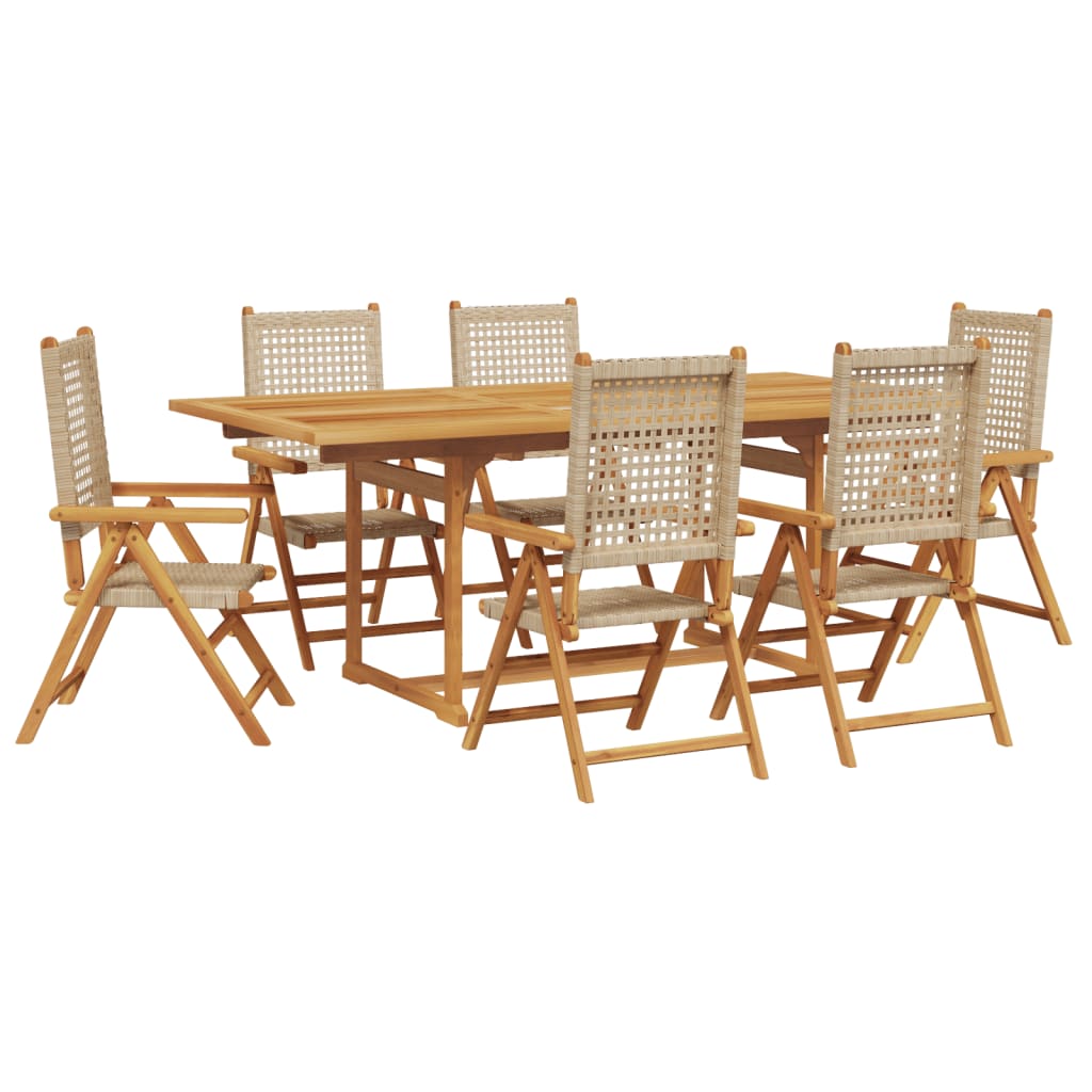 Set Pranzo da Giardino 7 pz Beige Polyrattan e Legno Massello - homemem39