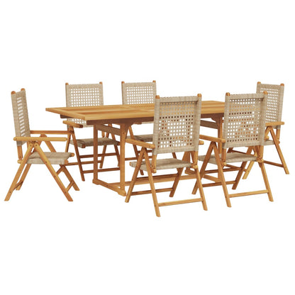 Set Pranzo da Giardino 7 pz Beige Polyrattan e Legno Massello - homemem39