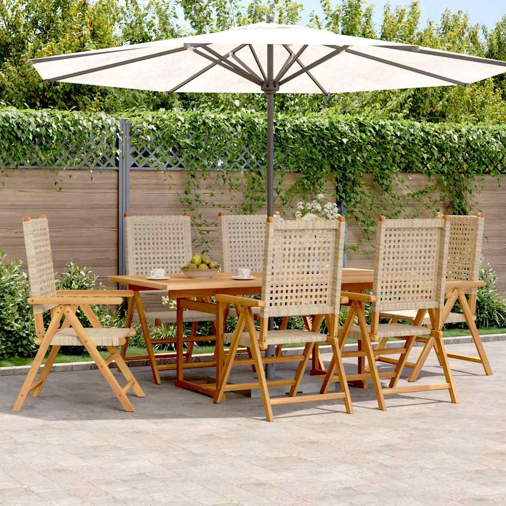 Set Pranzo da Giardino 7 pz Beige Polyrattan e Legno Massello | homemem39