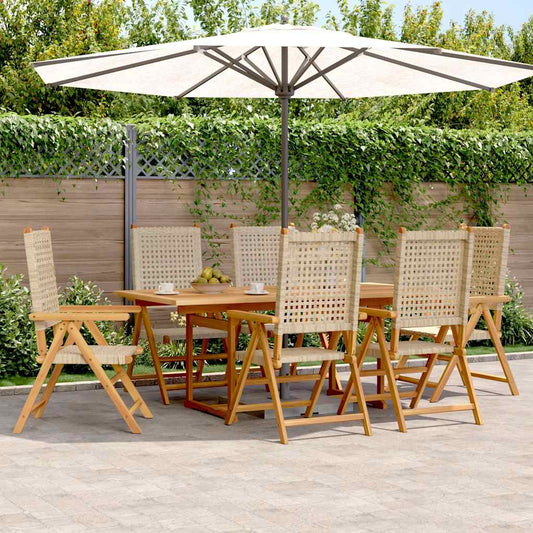 Set Pranzo da Giardino 7 pz Beige Polyrattan e Legno Massello
