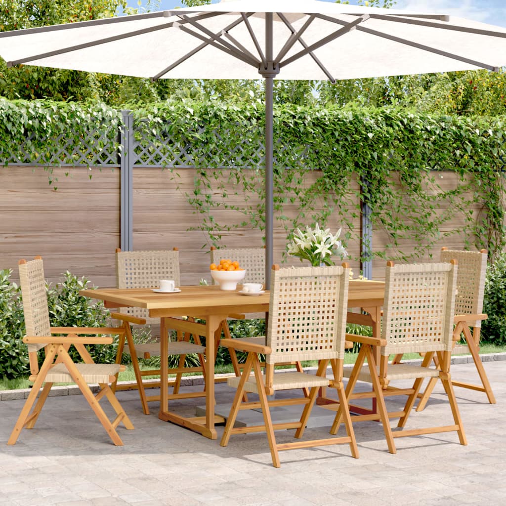 Set Pranzo da Giardino 7 pz Beige Polyrattan e Legno Massello - homemem39