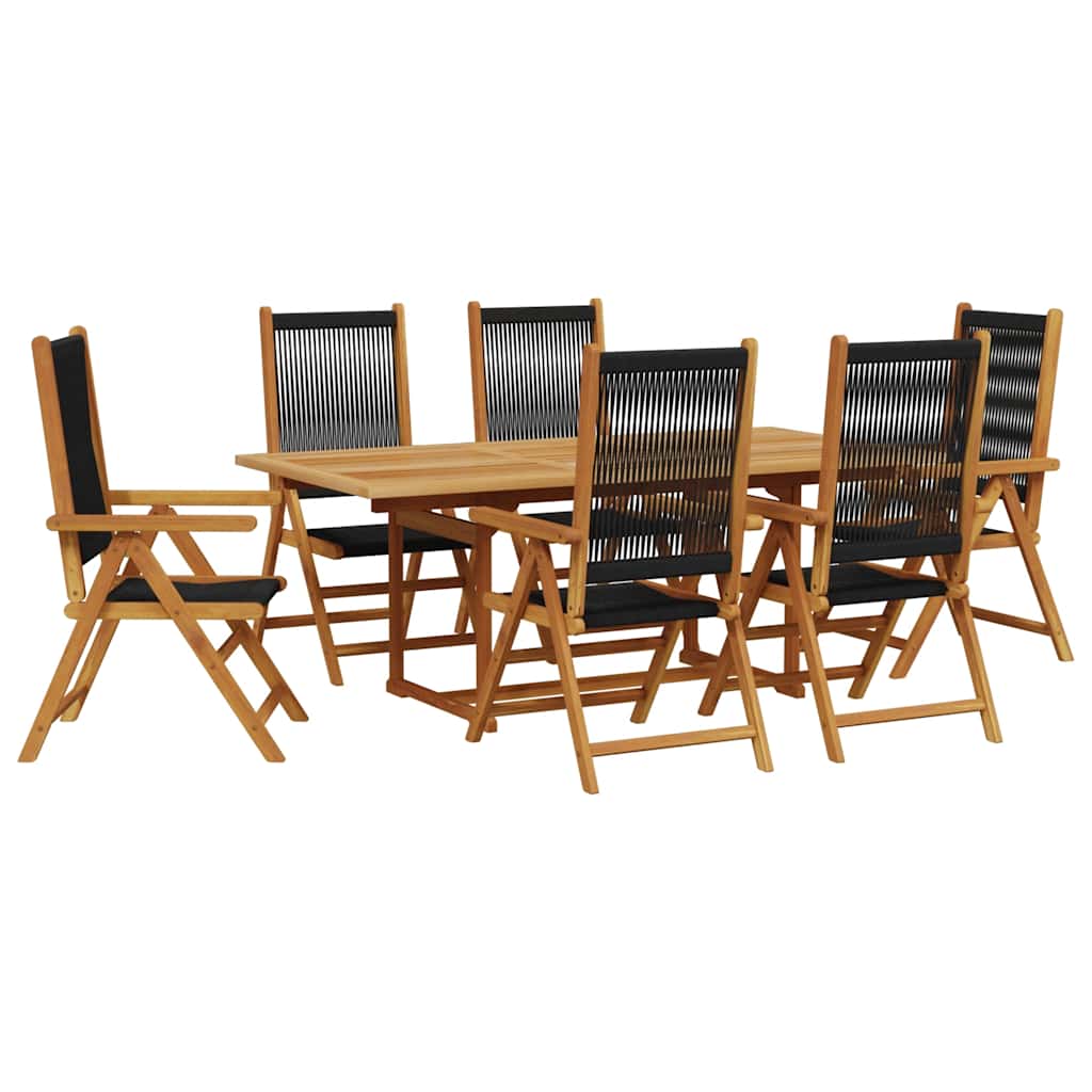 Set Pranzo da Giardino 7 pz Nero Polyrattan e Legno Massello | homemem39