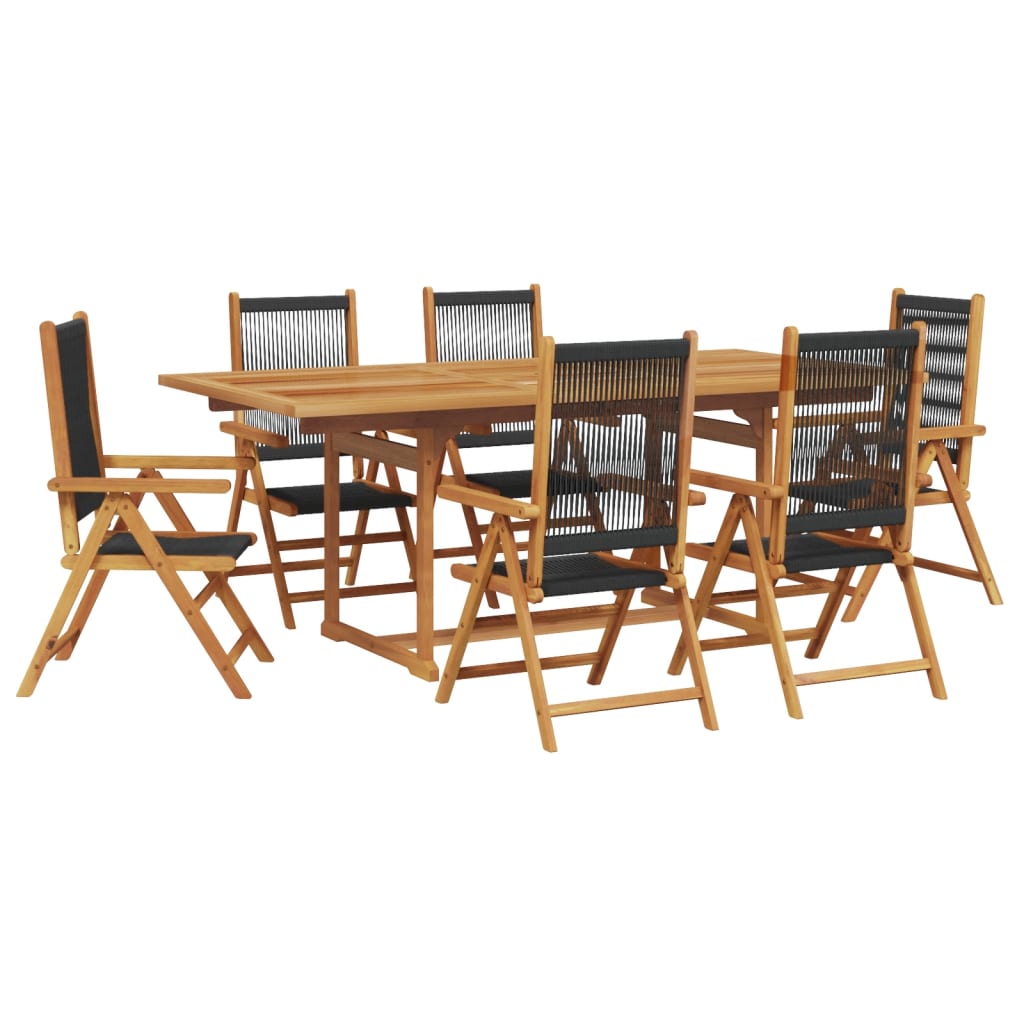 Set Pranzo da Giardino 7 pz Nero Polyrattan e Legno Massello - homemem39
