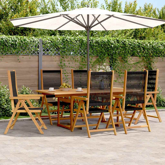 Set Pranzo da Giardino 7 pz Nero Polyrattan e Legno Massello | homemem39