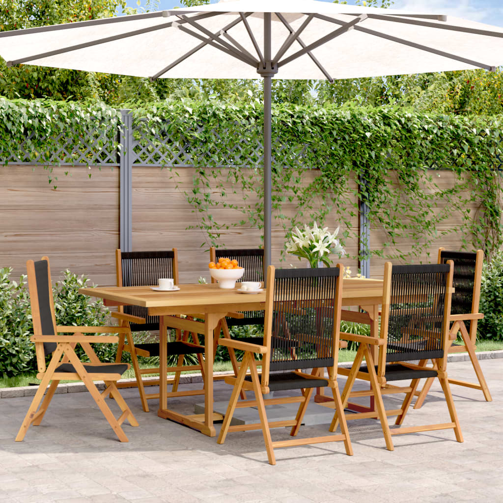 Set Pranzo da Giardino 7 pz Nero Polyrattan e Legno Massello - homemem39