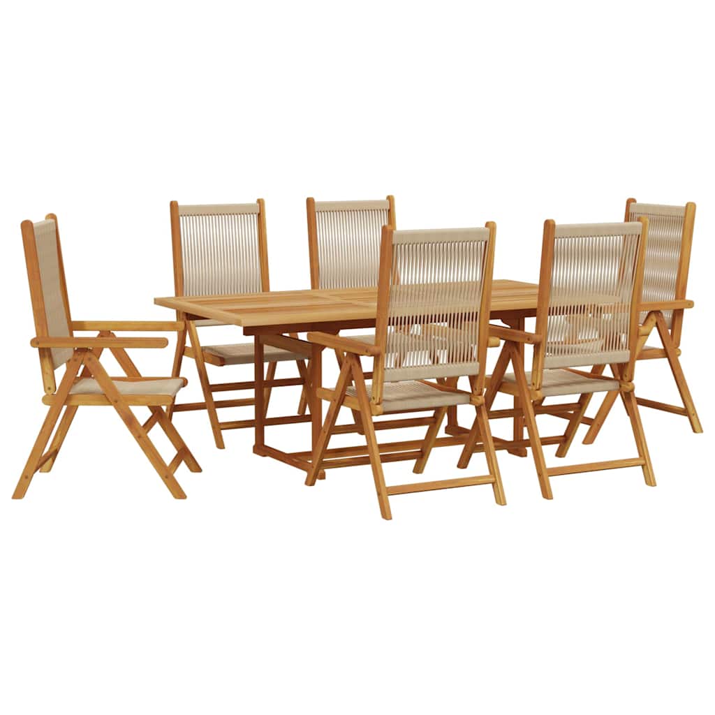 Set Pranzo da Giardino 7 pz Beige Polipropilene/ Legno Massello