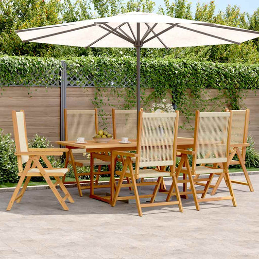 Set Pranzo da Giardino 7 pz Beige Polipropilene/ Legno Massello