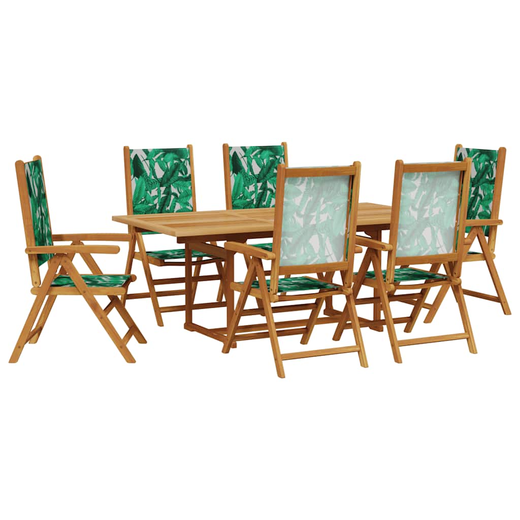 Set Pranzo da Giardino 7 pz Foglie in Tessuto e Legno Massello | homemem39
