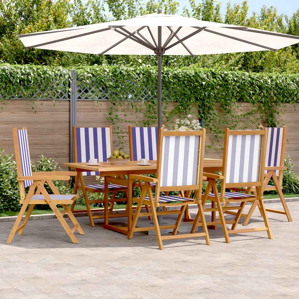 Set Pranzo Giardino 7pz Blu e Bianco Tessuto e Legno Massello | homemem39