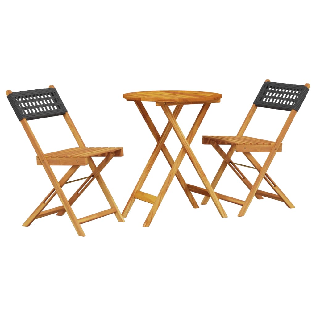 Set da Bistrot 3 pz Nero in Polyrattan e Legno Massello - homemem39