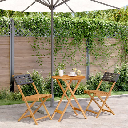 Set da Bistrot 3 pz Nero in Polyrattan e Legno Massello | homemem39