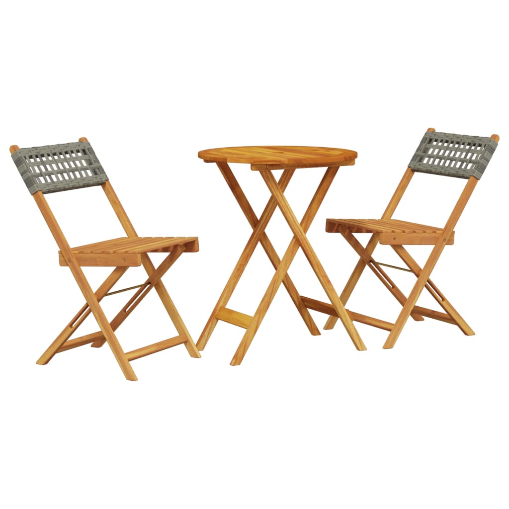 Set da Bistrot 3 pz Grigio in Polyrattan e Legno Massello | homemem39