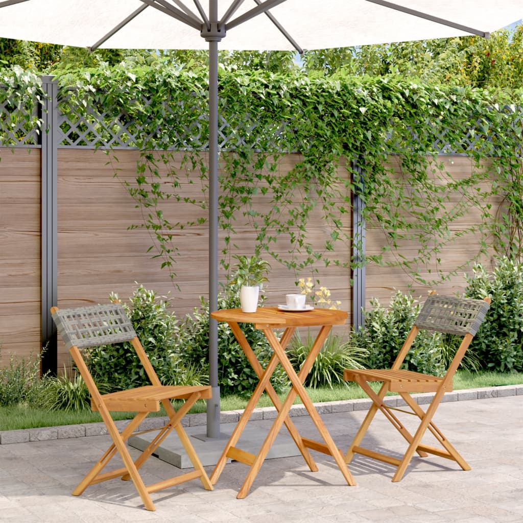Set da Bistrot 3 pz Grigio in Polyrattan e Legno Massello | homemem39