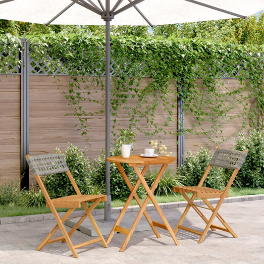 Set da Bistrot 3 pz Grigio in Polyrattan e Legno Massello | homemem39