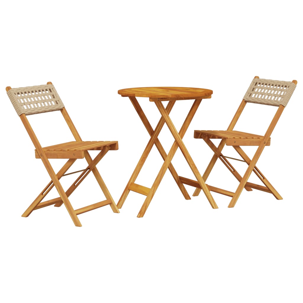 Set da Bistrot 3 pz Beige in Polyrattan e Legno Massello - homemem39