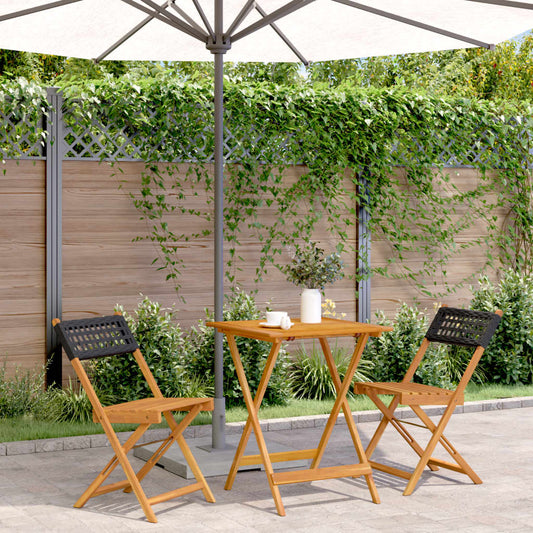 Set da Bistrot 3 pz Nero in Polyrattan e Legno Massello - homemem39
