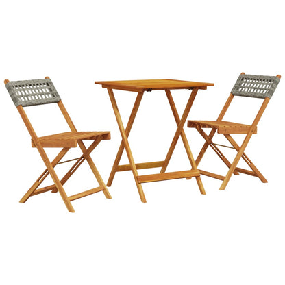 Set da Bistrot 3 pz Grigio in Polyrattan e Legno Massello | homemem39