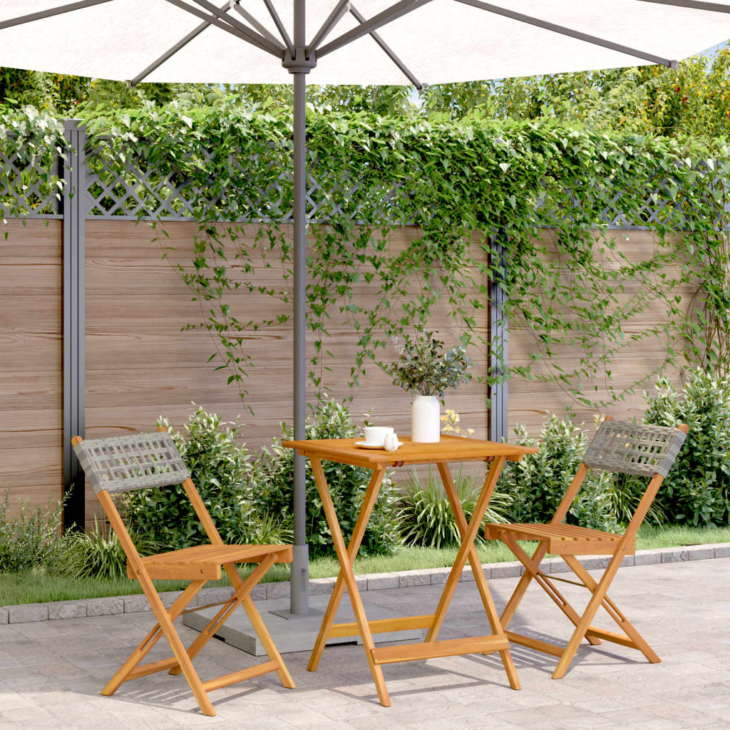 Set da Bistrot 3 pz Grigio in Polyrattan e Legno Massello | homemem39
