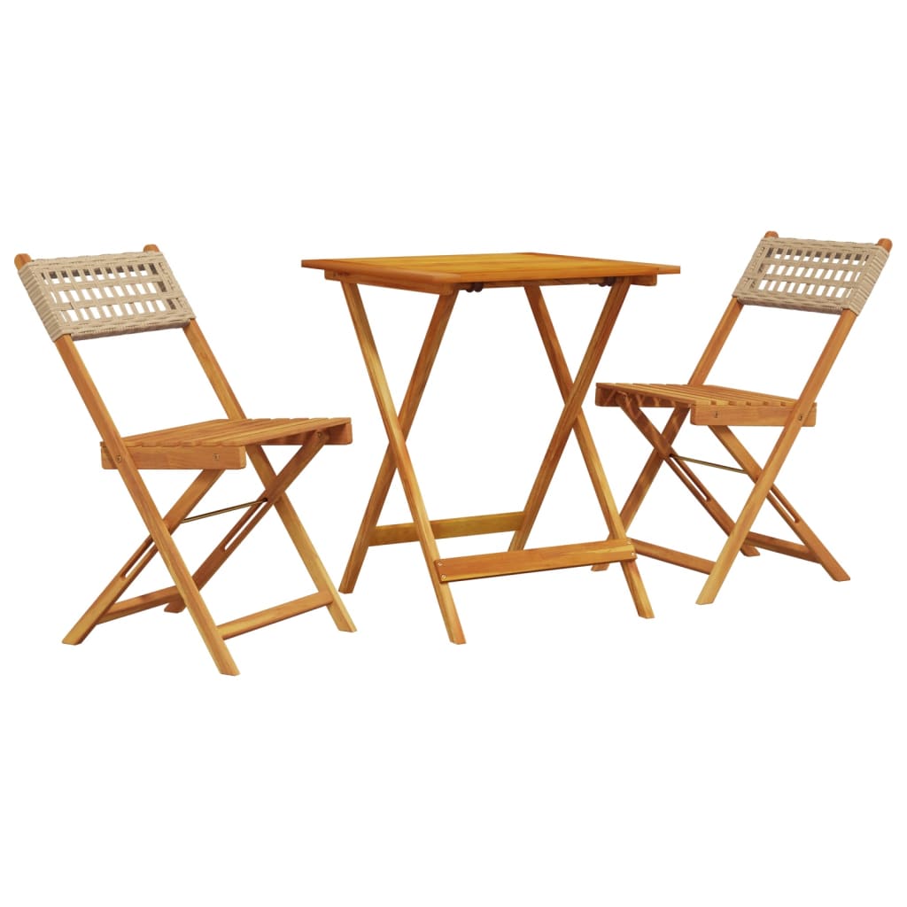 Set da Bistrot 3 pz Beige in Polyrattan e Legno Massello - homemem39