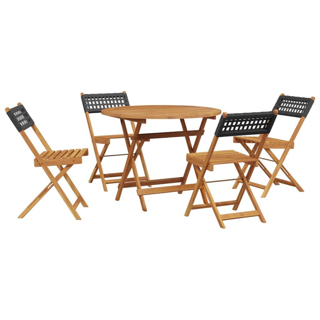 Set da Pranzo per Giardino 5pz Nero Polyrattan e Legno Massello | homemem39