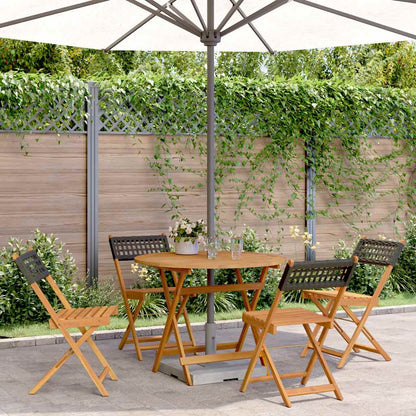 Set da Pranzo per Giardino 5pz Nero Polyrattan e Legno Massello | homemem39