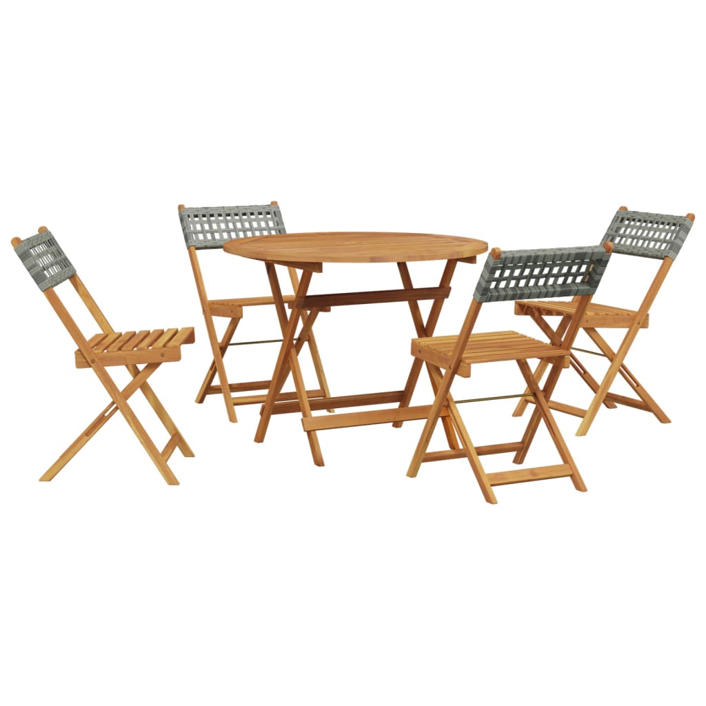 Set Pranzo da Giardino 5pz Grigio Polyrattan e Legno Massello | homemem39