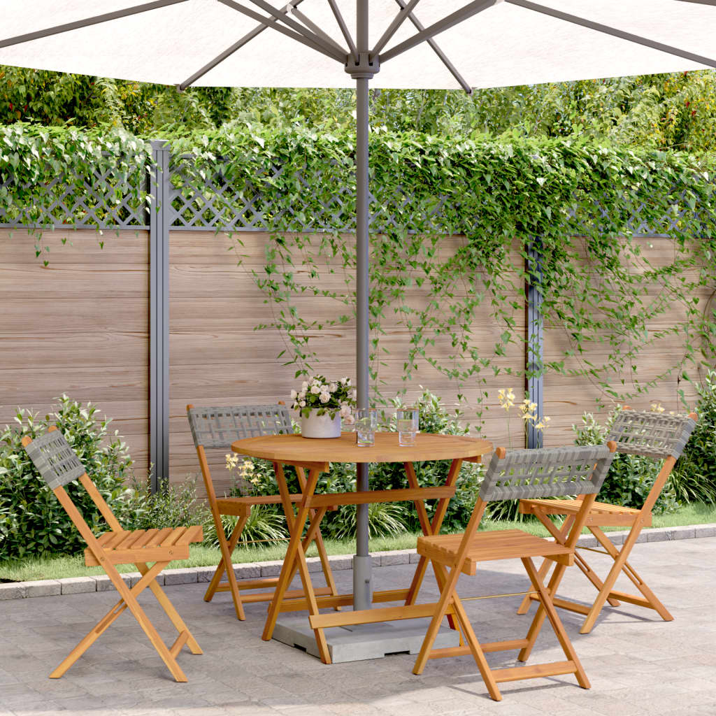 Set Pranzo da Giardino 5pz Grigio Polyrattan e Legno Massello | homemem39
