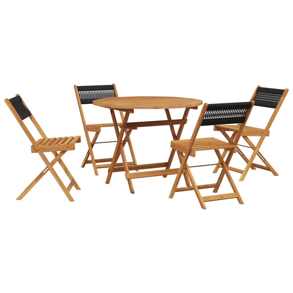 Set Pranzo da Giardino 5 pz Nero Polipropilene e Legno Massello | homemem39