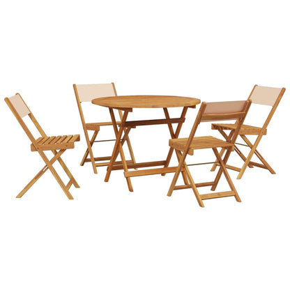 Set Pranzo da Giardino 5 pz Beige in Tessuto e Legno Massello | homemem39