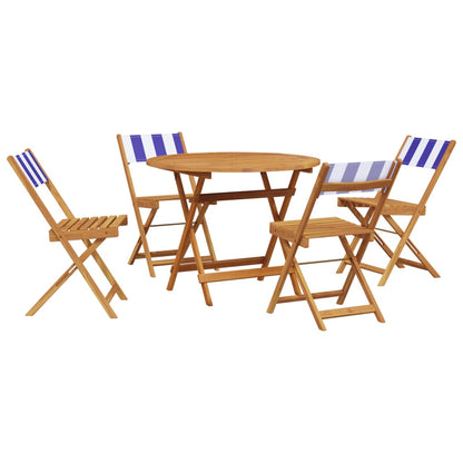 Set Pranzo Giardino 5pz Blu e Bianco Tessuto e Legno Massello | homemem39