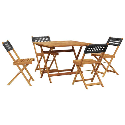 Set da Pranzo per Giardino 5pz Nero Polyrattan e Legno Massello | homemem39
