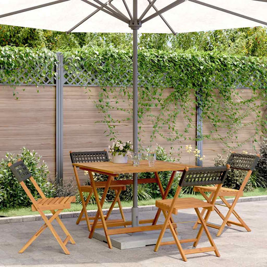 Set da Pranzo per Giardino 5pz Nero Polyrattan e Legno Massello | homemem39
