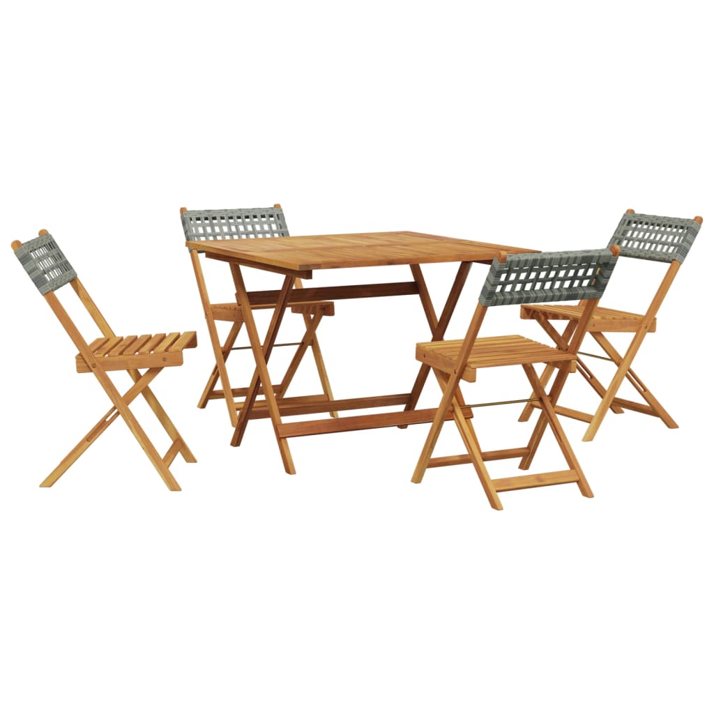 Set Pranzo da Giardino 5pz Grigio Polyrattan e Legno Massello | homemem39