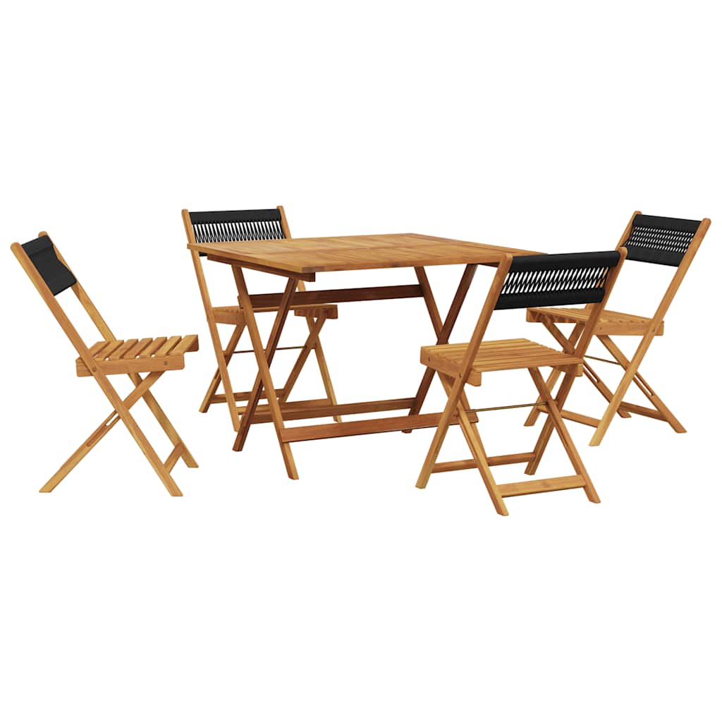 Set Pranzo da Giardino 5 pz Nero Polipropilene e Legno Massello | homemem39