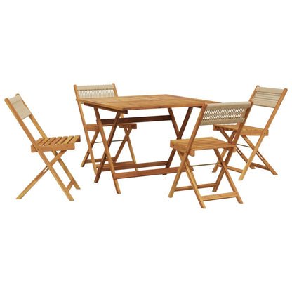 Set Pranzo da Giardino 5 pz Beige Polipropilene/ Legno Massello | homemem39